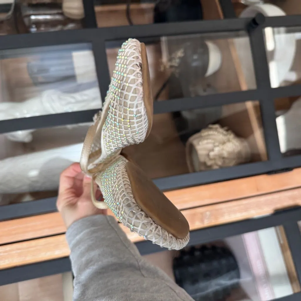 Zara ballet flats sandals mary jane round toe mesh rhinestone neutral beige - Image 10