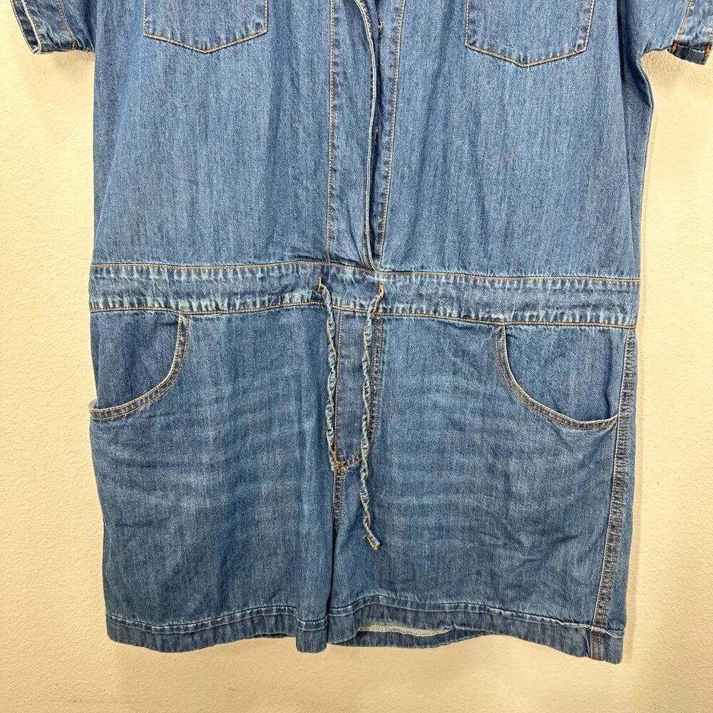 Belinda Women's Button Down Denim Short Romper Drawstring Waist‎ Size Large Blue - Image 4