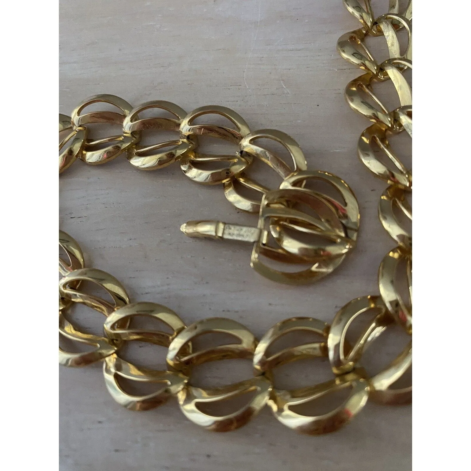 Vintage Napier Gold Tone Large Link Necklace Choker 16" Signed 1980s 80s - Image 7