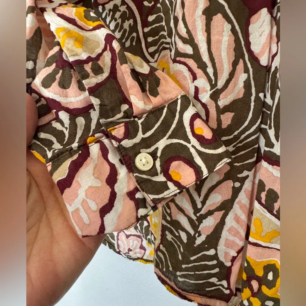 LOFT Outlet Womens‎ Top Sz L Pink Original Floral Tropical  Long Sleeve Blouse - Image 4