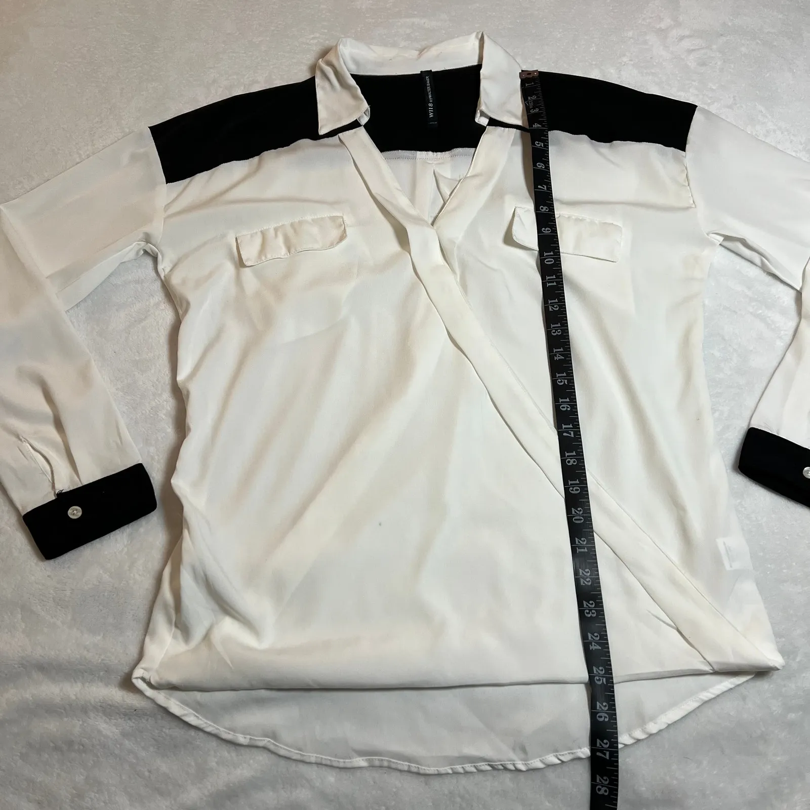 W118 by Walter Baker V-Neck Color Block Blouson Top Size S Minimalist Casual - Image 8