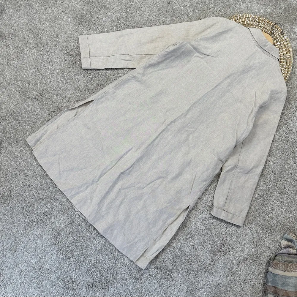 J. Jill Love 100% Linen Women’s Trench Long Coat Button Front in Beige MP Tan Size undefined - Image 9