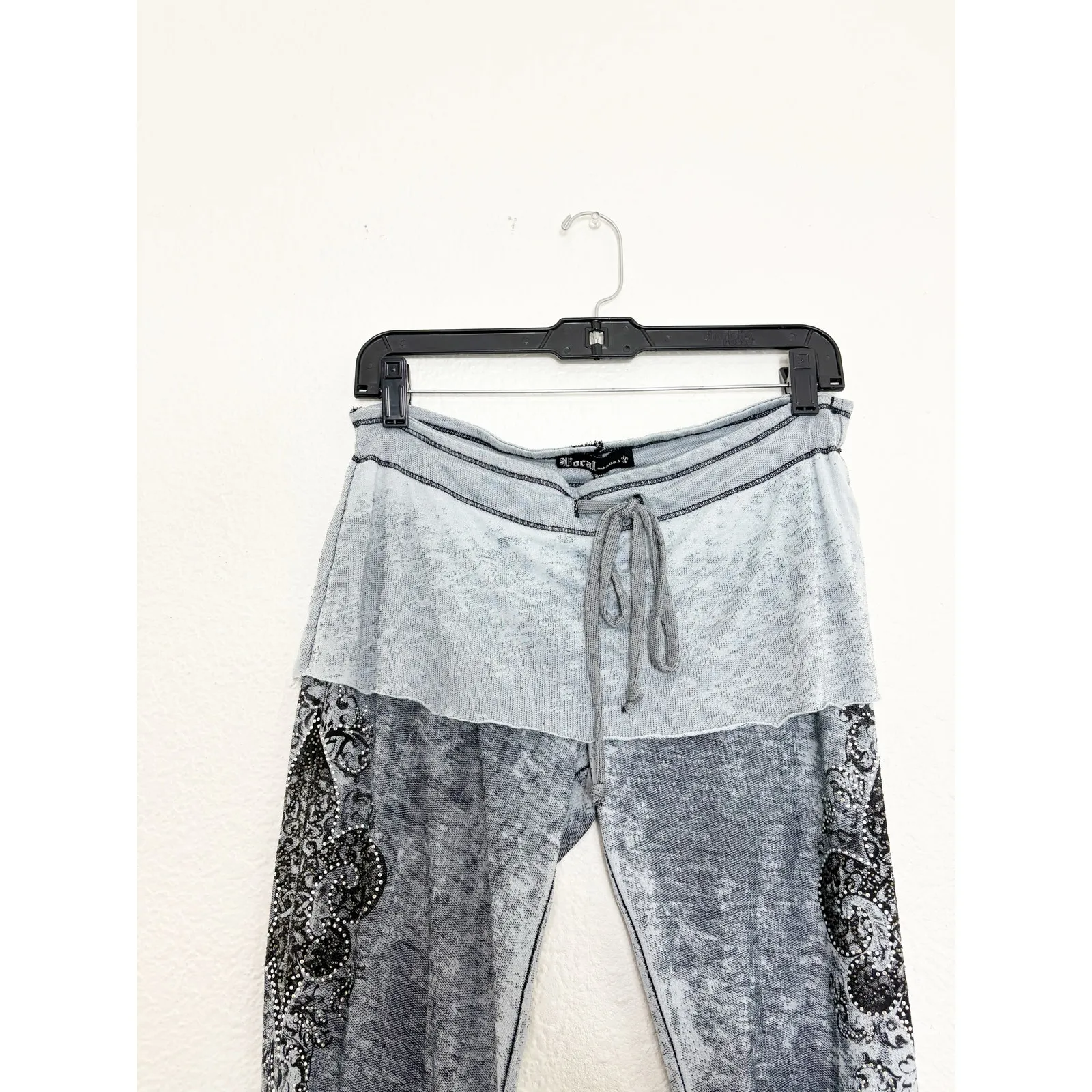 Vintage Y2K Vocal Rhinestone Grunge Emo Pants Fold Over Euro Acid Wash Small - Image 4