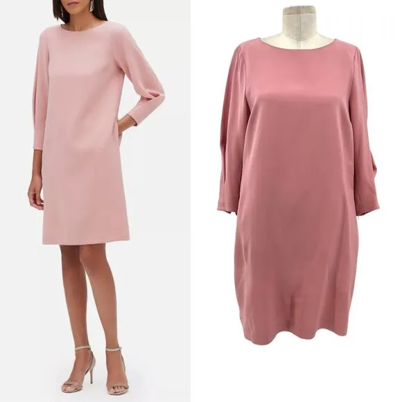 Lafayette 148 New York Pink Rosette Caddie Finesse Crepe Shift Dress Size Medium - Image 2