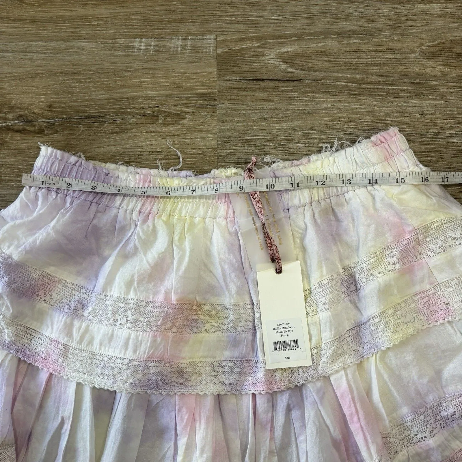 Love Shack Fancy Skirt Size Large Ruffle Mini Skirt Multi Tie Dye New With Tags - Image 7