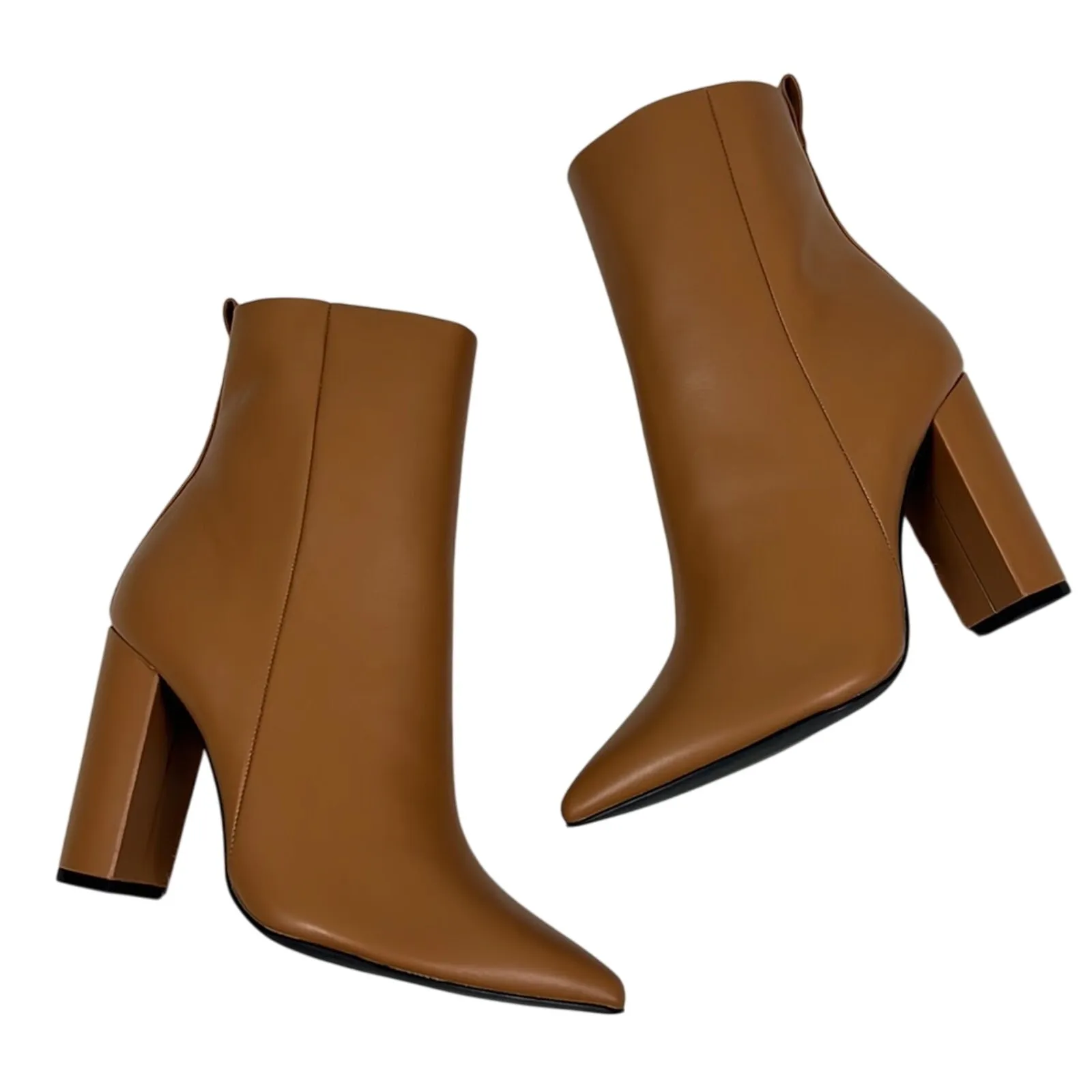 NEW Faux Leather Ankle Boots Womens 9 Brown Pointed Toe Fall Minimalist Vegan - Image 2