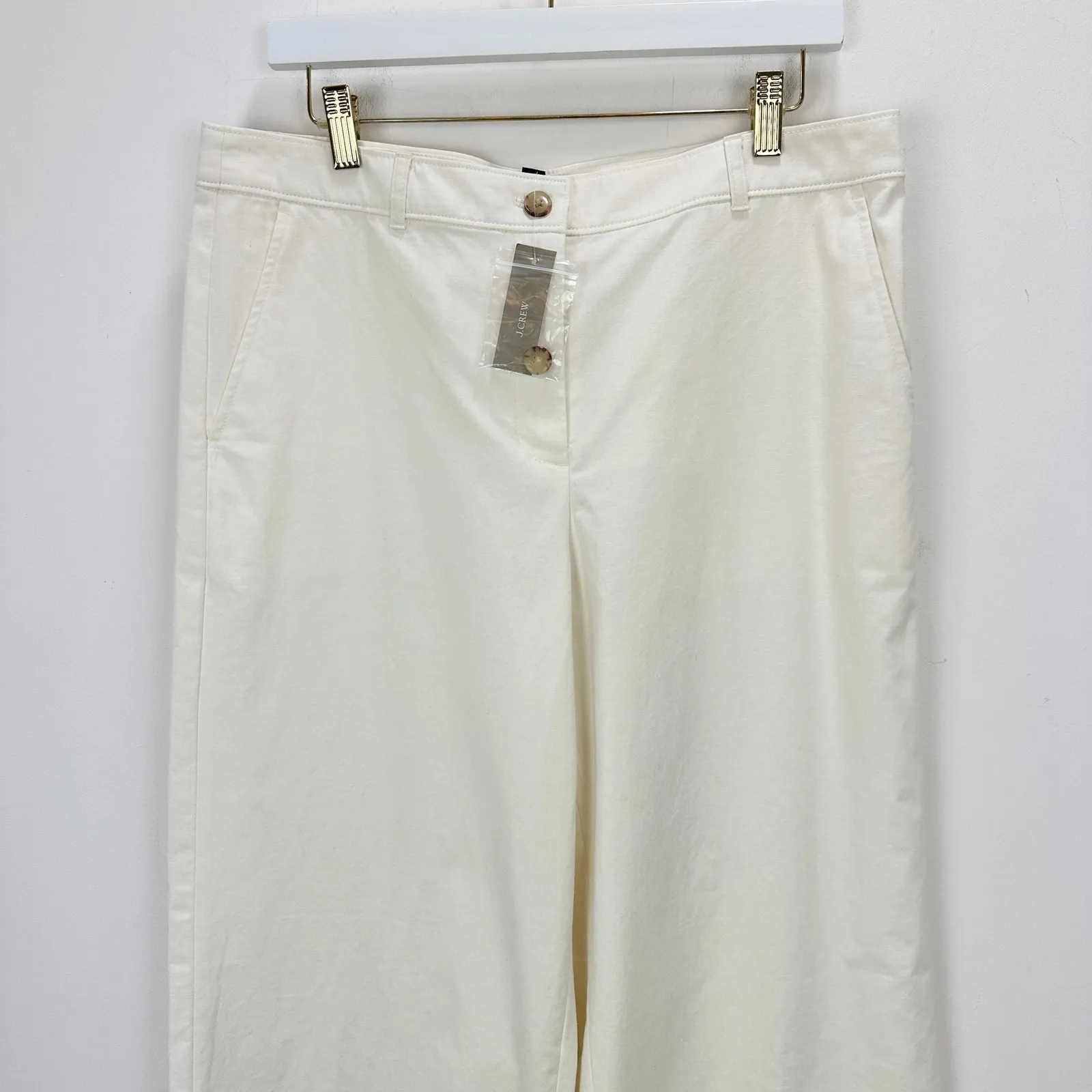 J.Crew Full Length Wide Leg Trouser Cotton Linen Cotton Blend Ivory US 12 NWT - Image 7