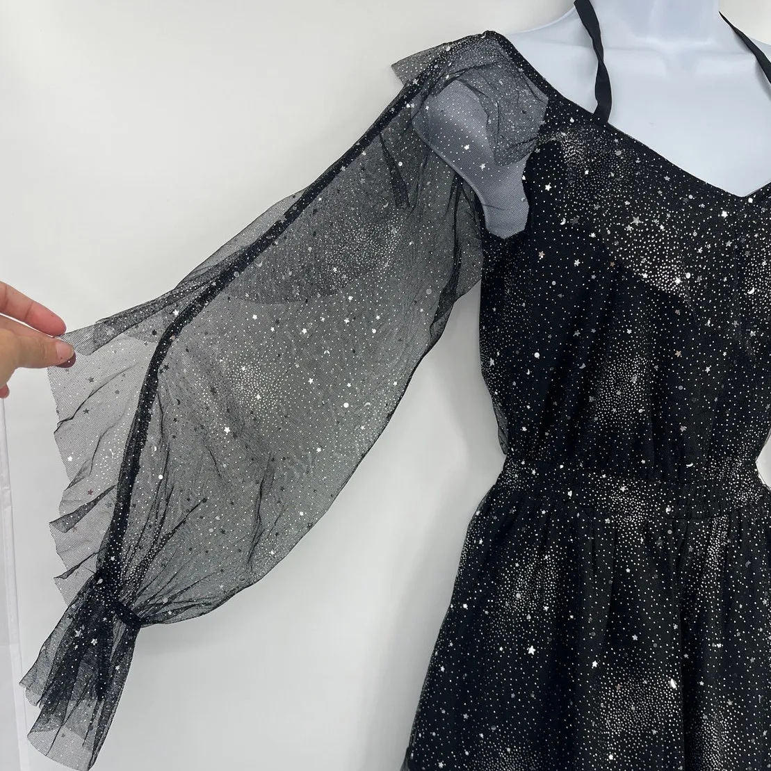 Vock Y2K Mesh Romper Sz S Fairy Grunge Whimsigoth Glitter Celestial Festival Black - Image 5