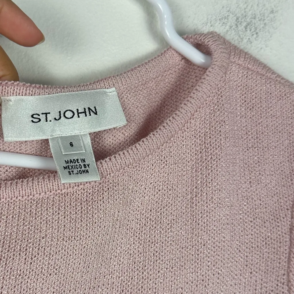 St. John 3/4 Sleeves Striped Pink Wool Knee Length Dress Women’s Sz 6 - Image 5