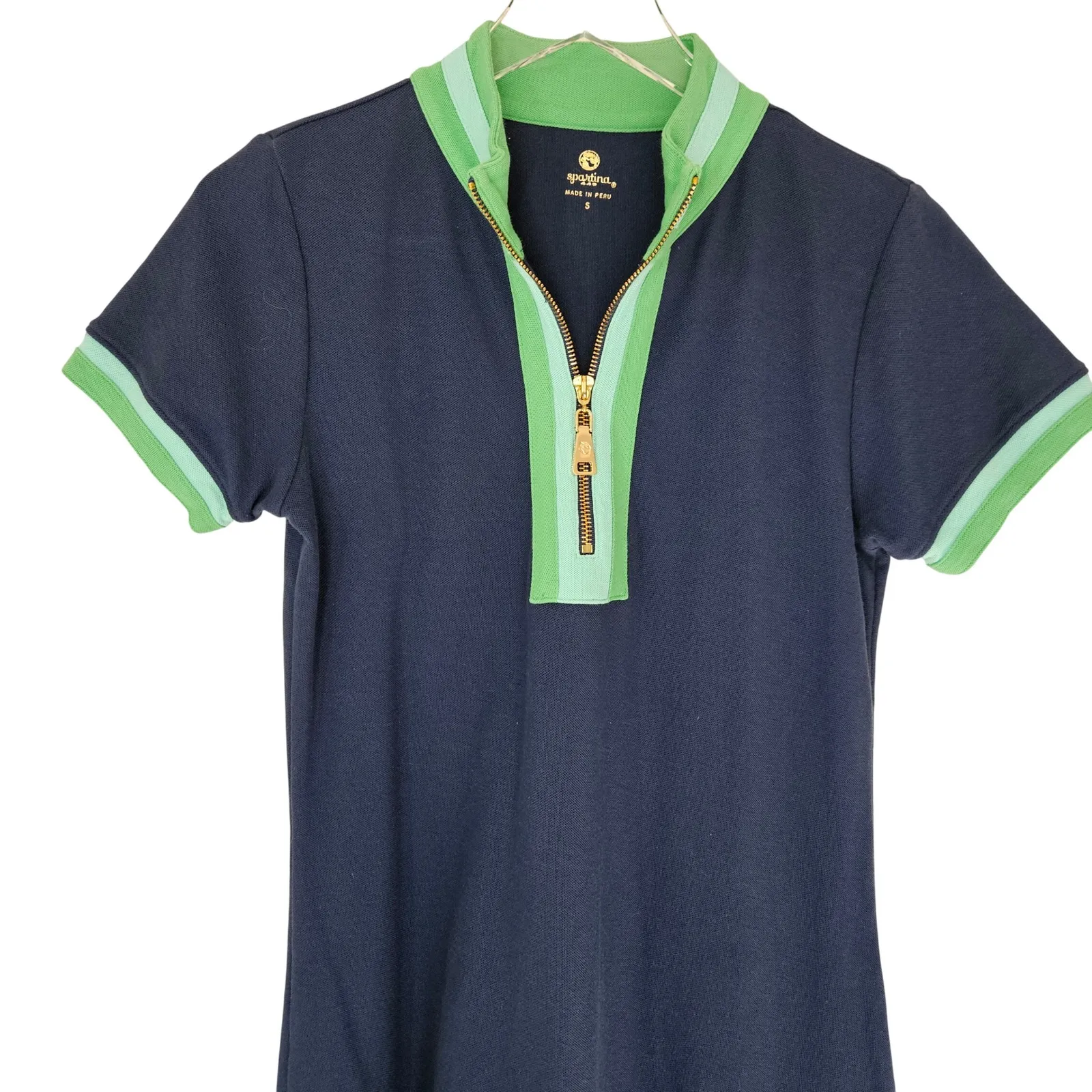 Spartina 449 Serena Short Sleeve Half-Zip Pique Dress Midnight Blue Small - Image 6