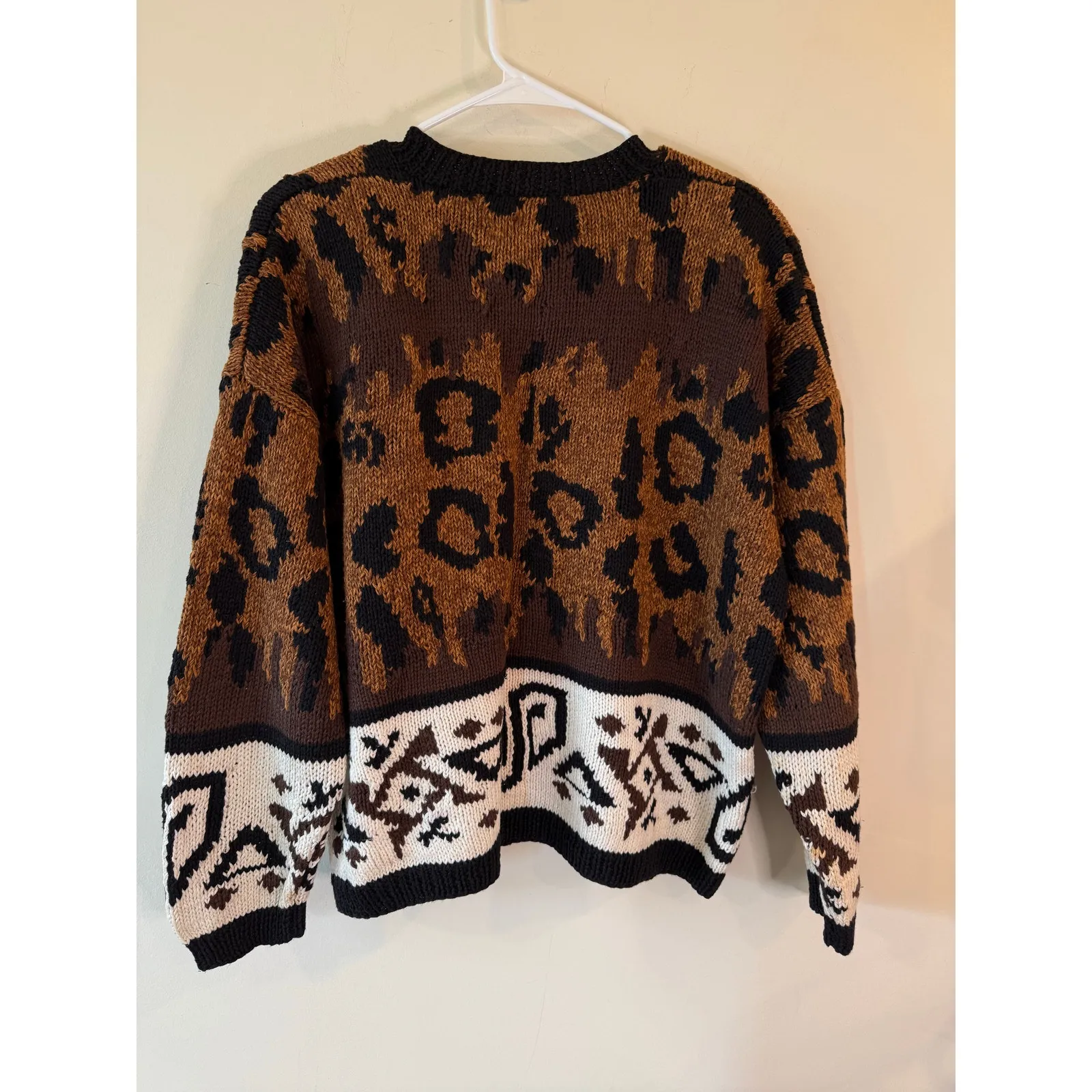 Express Long Sleeve Animal Print Cardigan Sweater Ribbed Knit Brown Women's Med - Image 2