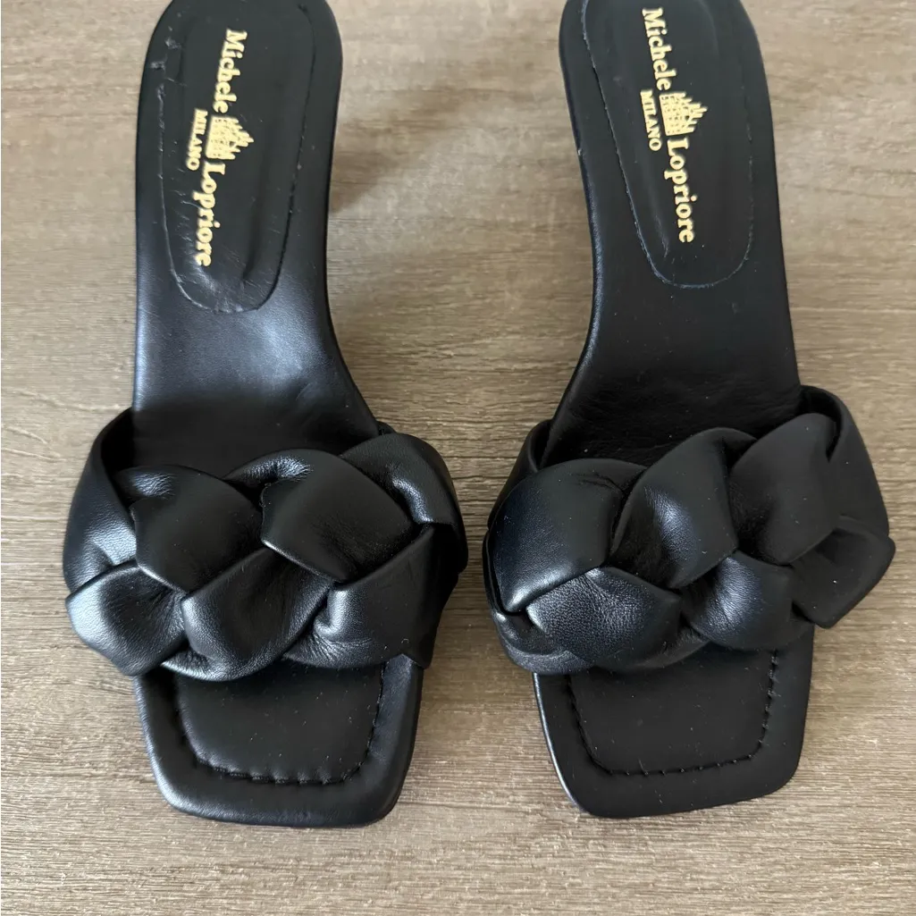 Michele Lopriore Knotted Sandal Low Heel in Black Leather Size 39 - Image 3