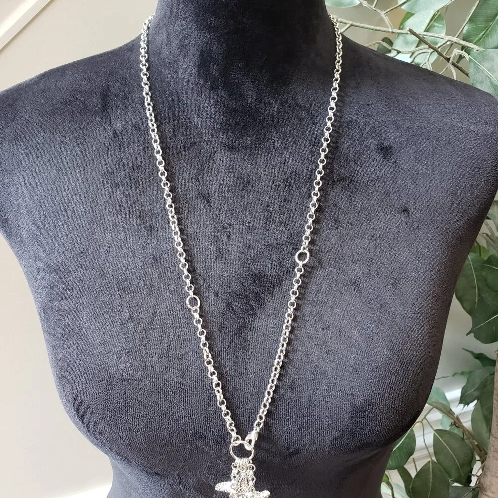 Womens Silver Tone Starfish Pendant Cable Chain Necklace with Lobster Clasp - Image 2