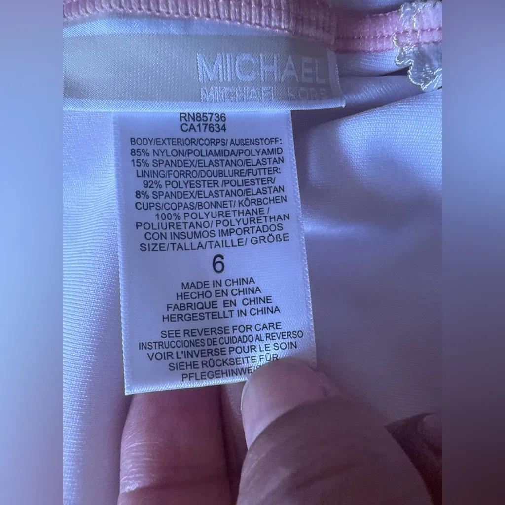 Michael Kors Pink Ruffle Swimsuit Built in Shelf Bra Padded Cups Off Shoulder 6 - Image 11