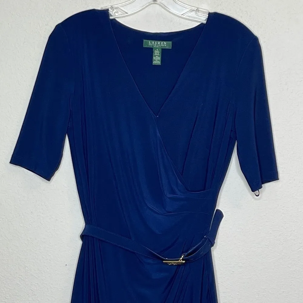 Vintage‎ Lauren Ralph Lauren Belted Dress Navy Blue Size 4 - Image 5