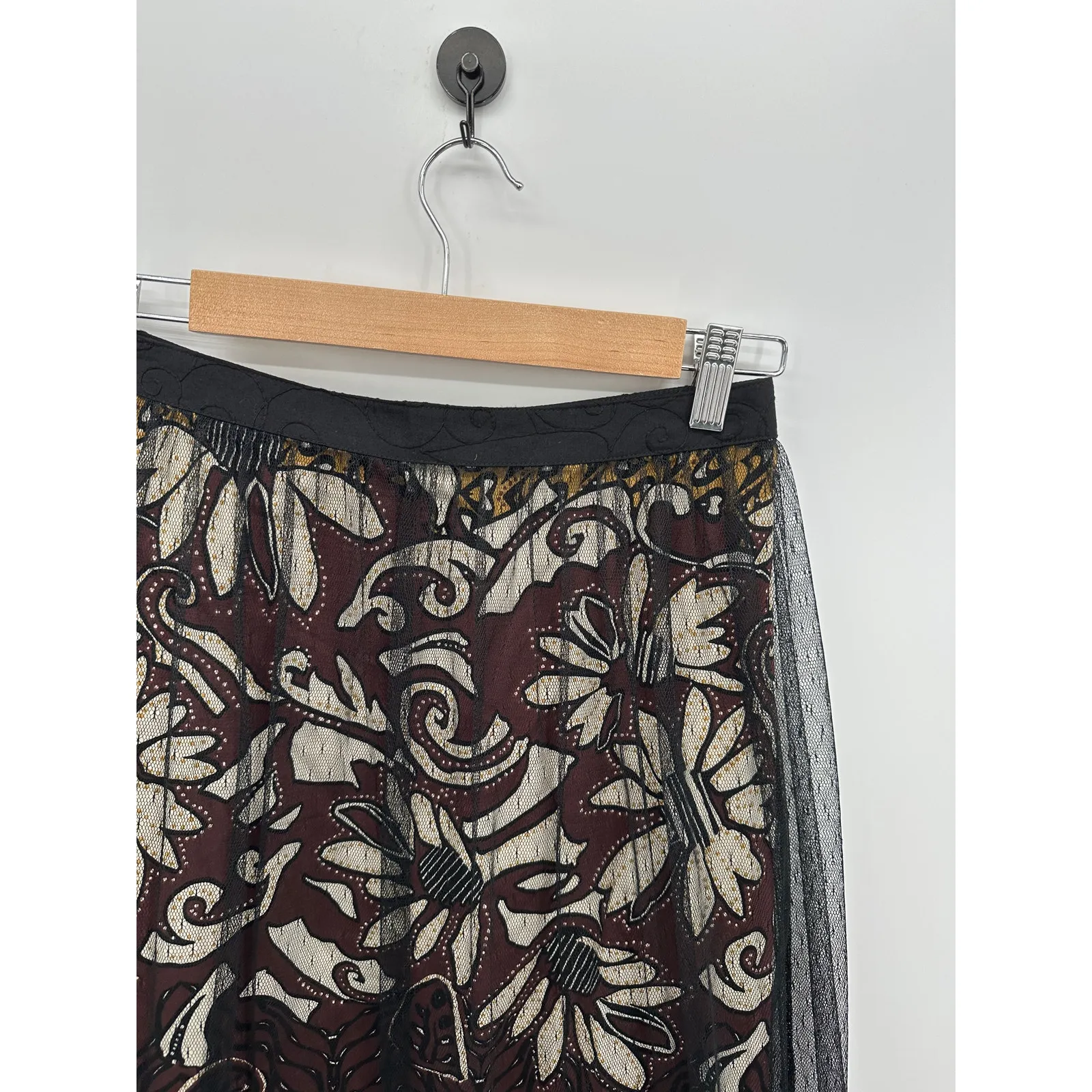Stiletto Midi Skirt Womens Sz 4 Mesh Floral Career Office Dainty Feminine Unique Black - Image 5