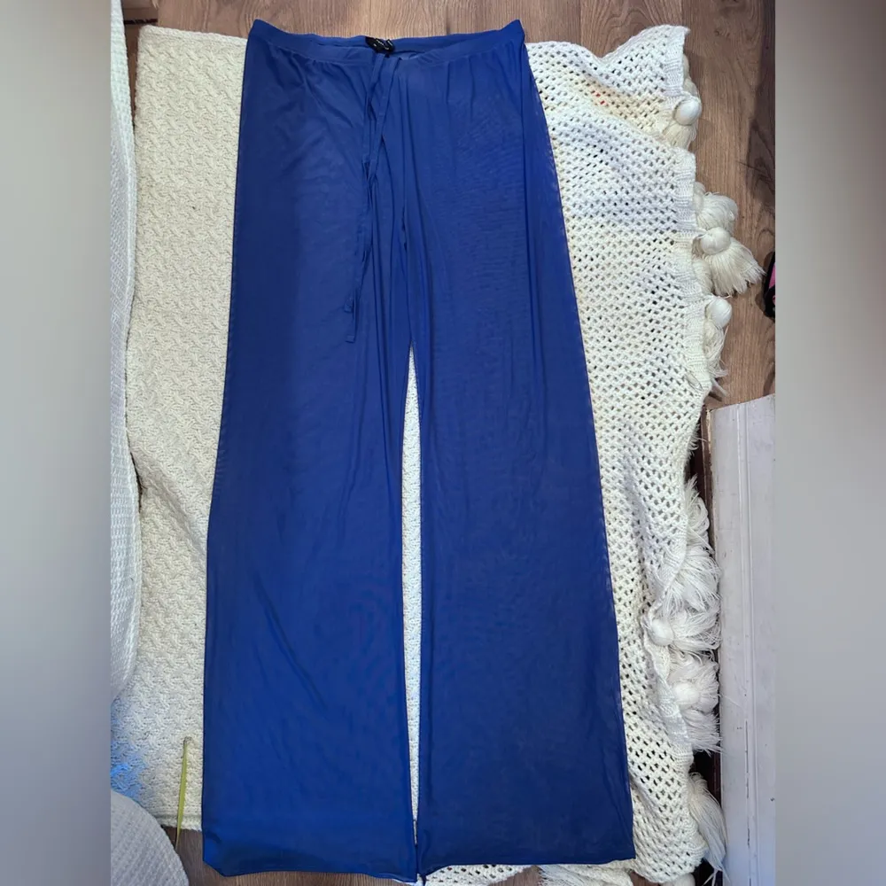 Good American WOMENS Wide Leg Mesh Coverup Pants Capri Blue Size XL  Beach Swim - Image 3