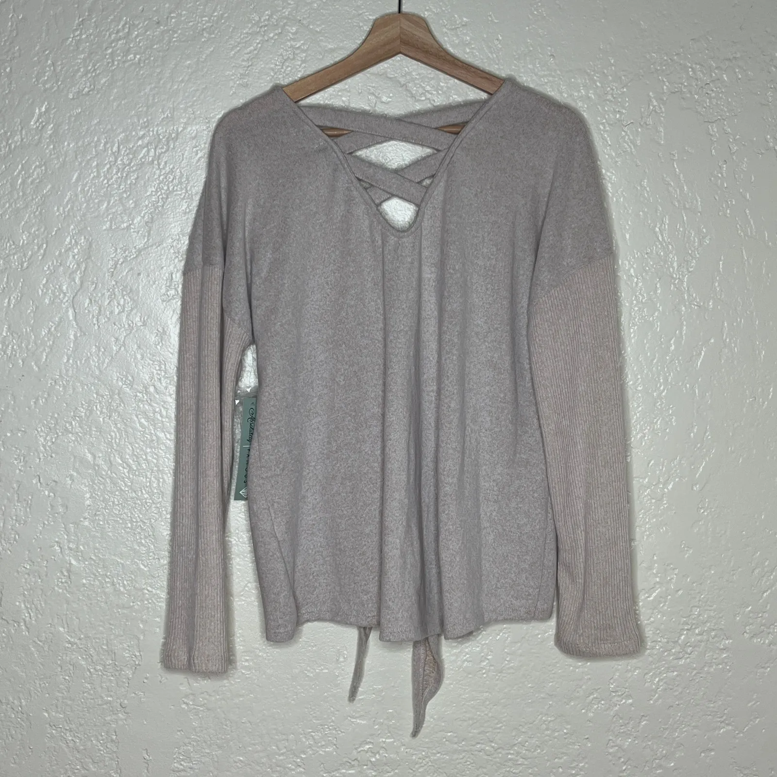 Always Fabulous Cozy Soft Tie Front Button Cardigan Sweater NWT Women Beige XL - Image 3