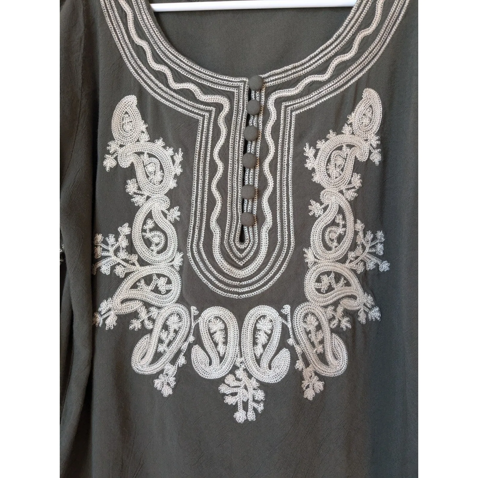 Hot & Delicious Women's Tunic Dress Embroidered Bohemian Green Size Medium - Image 2