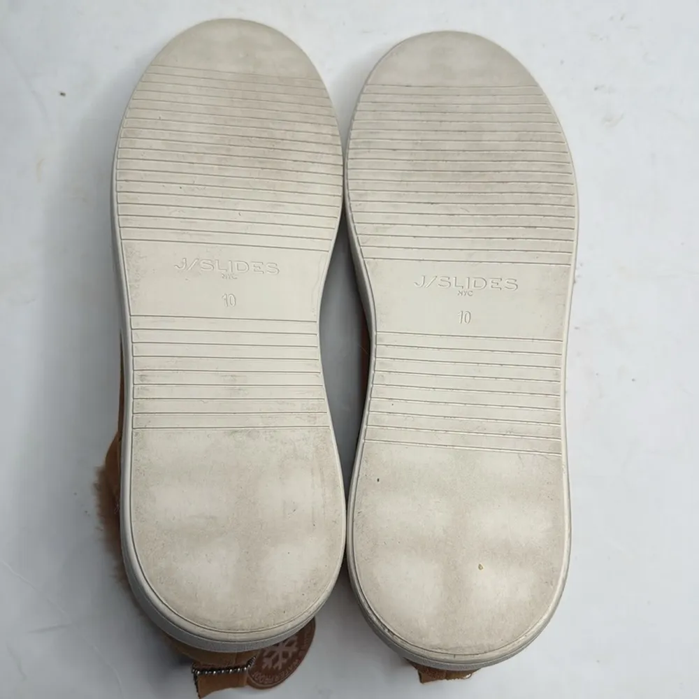 J/SLIDES Faux Fur-Lined Microsuede Tan Brown Booties S-286 Sz 10 - Image 9