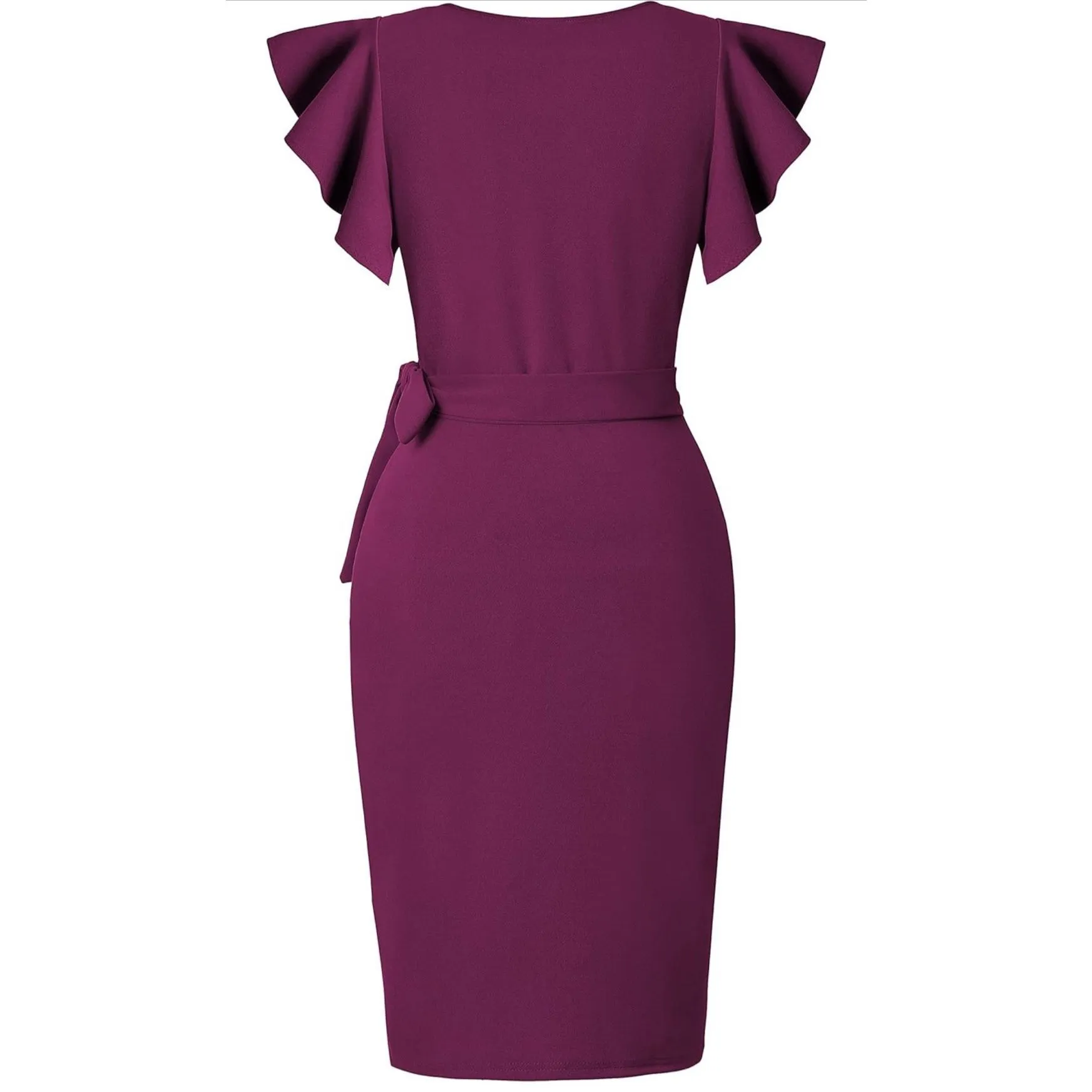 NEW Deep V Neck Sleeve Faux Wrap Formal Slit Pencil Dress 2X Purple Size XXL - Image 2