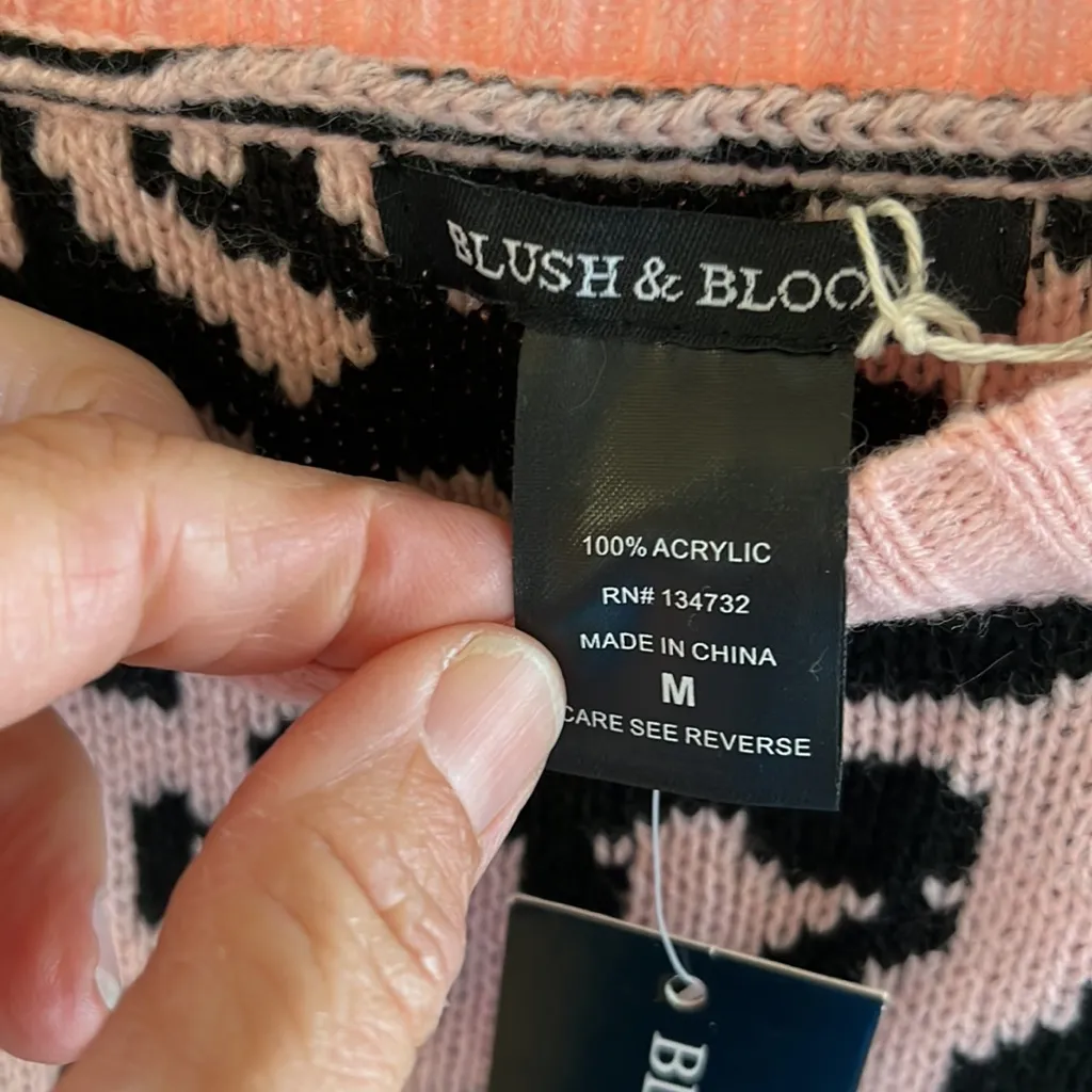 Leopard Print Colorful Sweater Pink Crew Neck New Acrylic Color Block Size undefined - Image 13