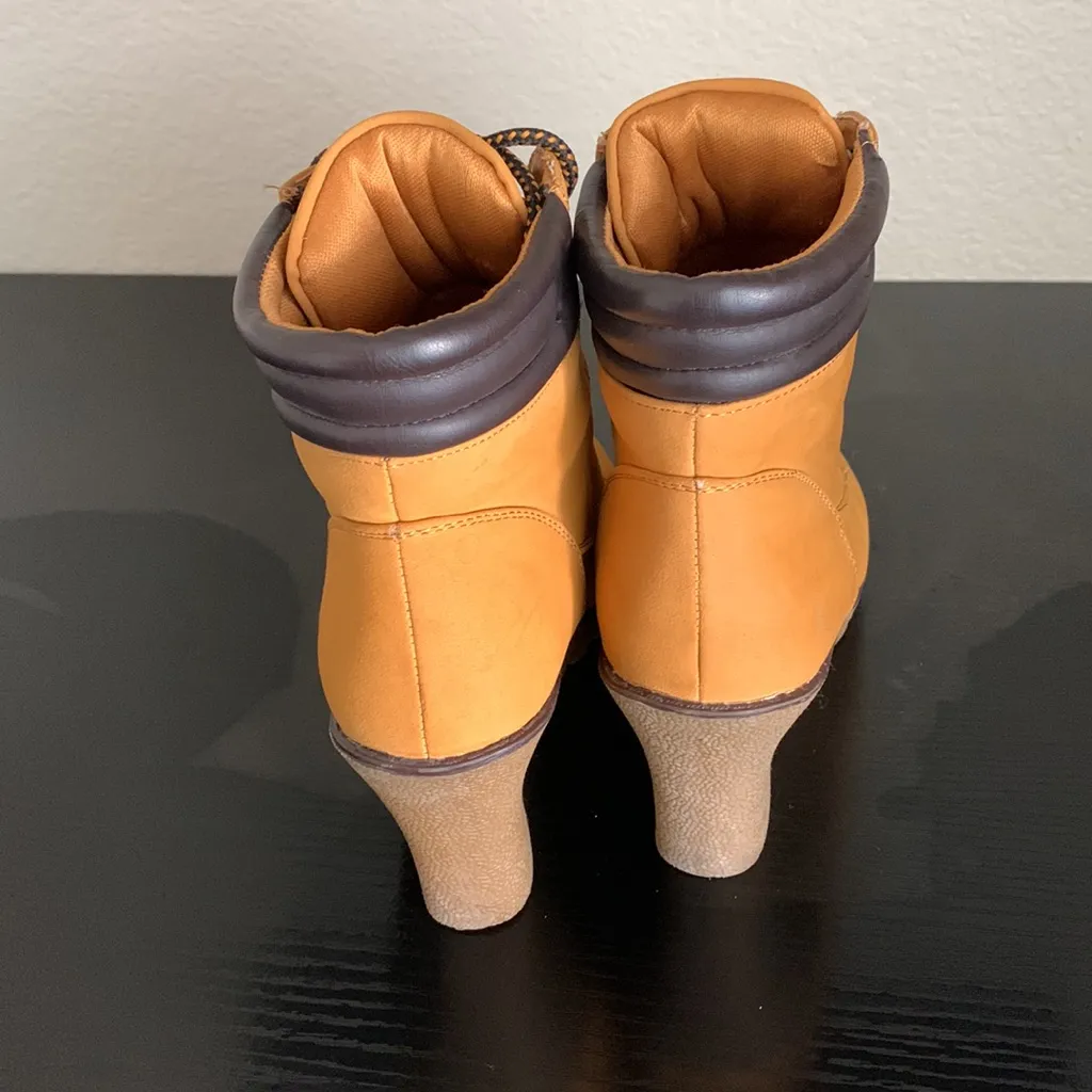 Tan Wedge Lace Up Boots - Image 4