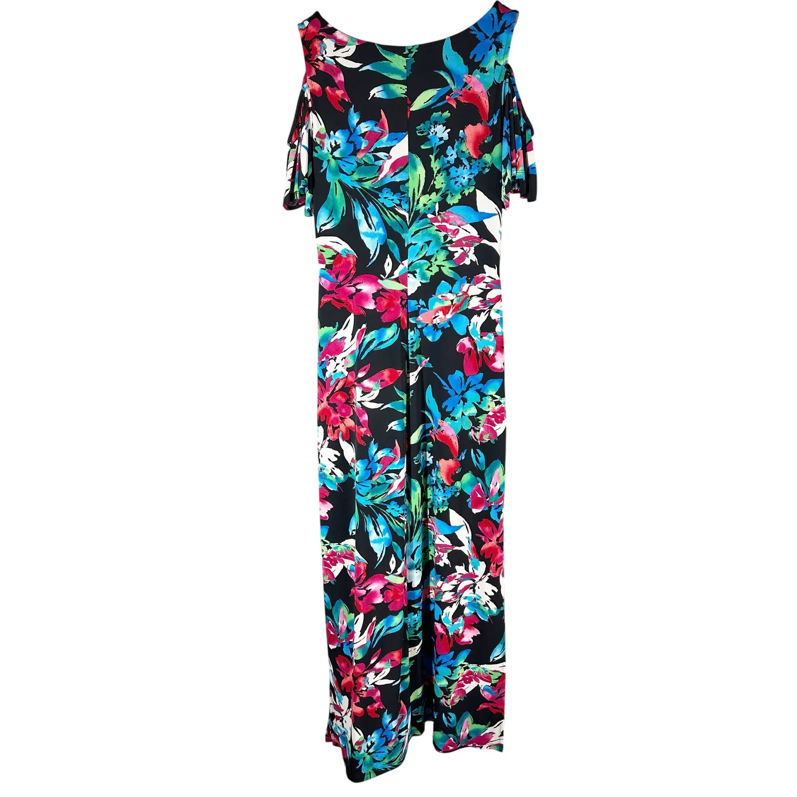 Connected Petite Dark Floral Tropical Cold-Shoulder Maxi Dress Size 6 Petite - Image 3