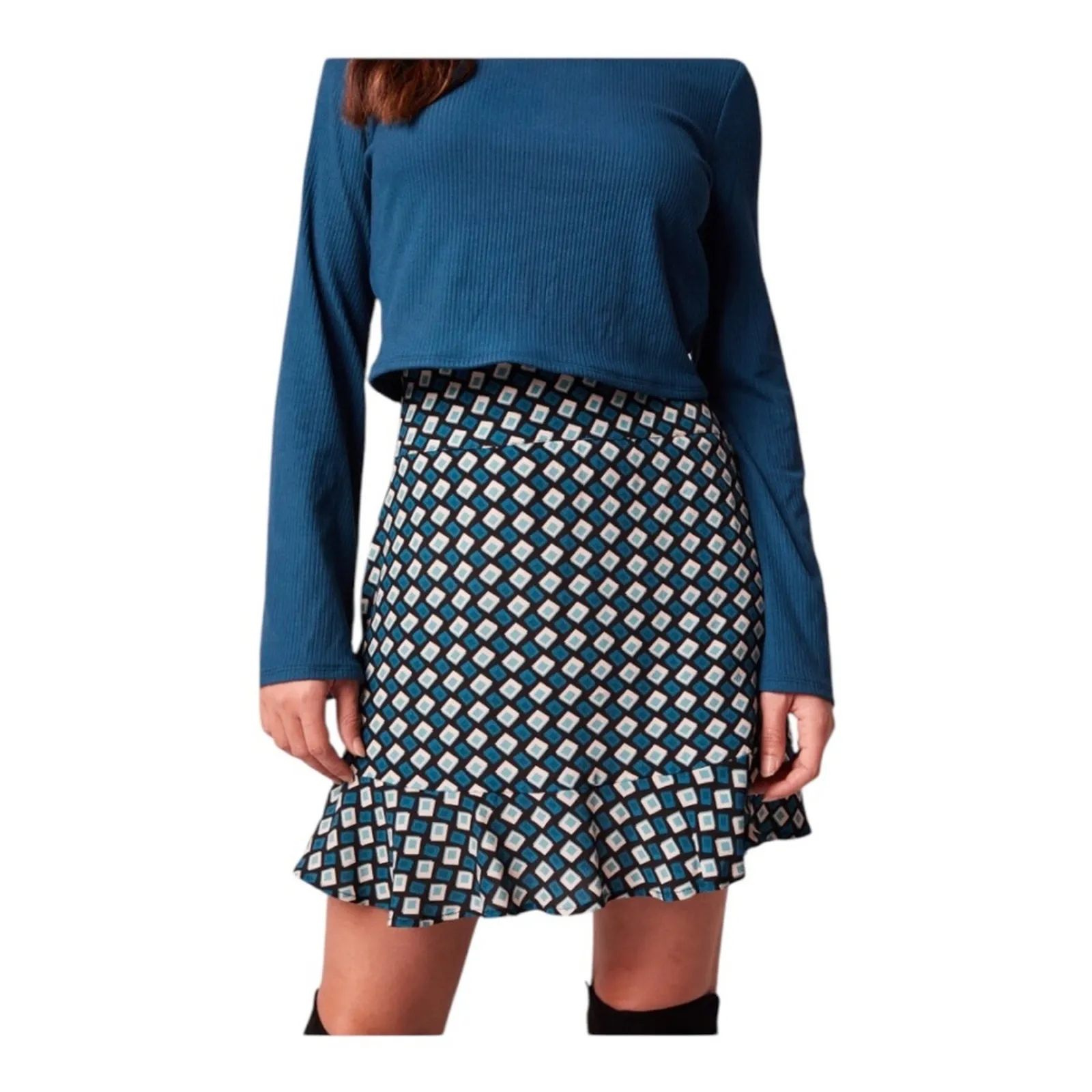 Band of The Free NWT Women’s Colette Deep Teal Diamond Print Mini Skirt Medium Black - Image 2