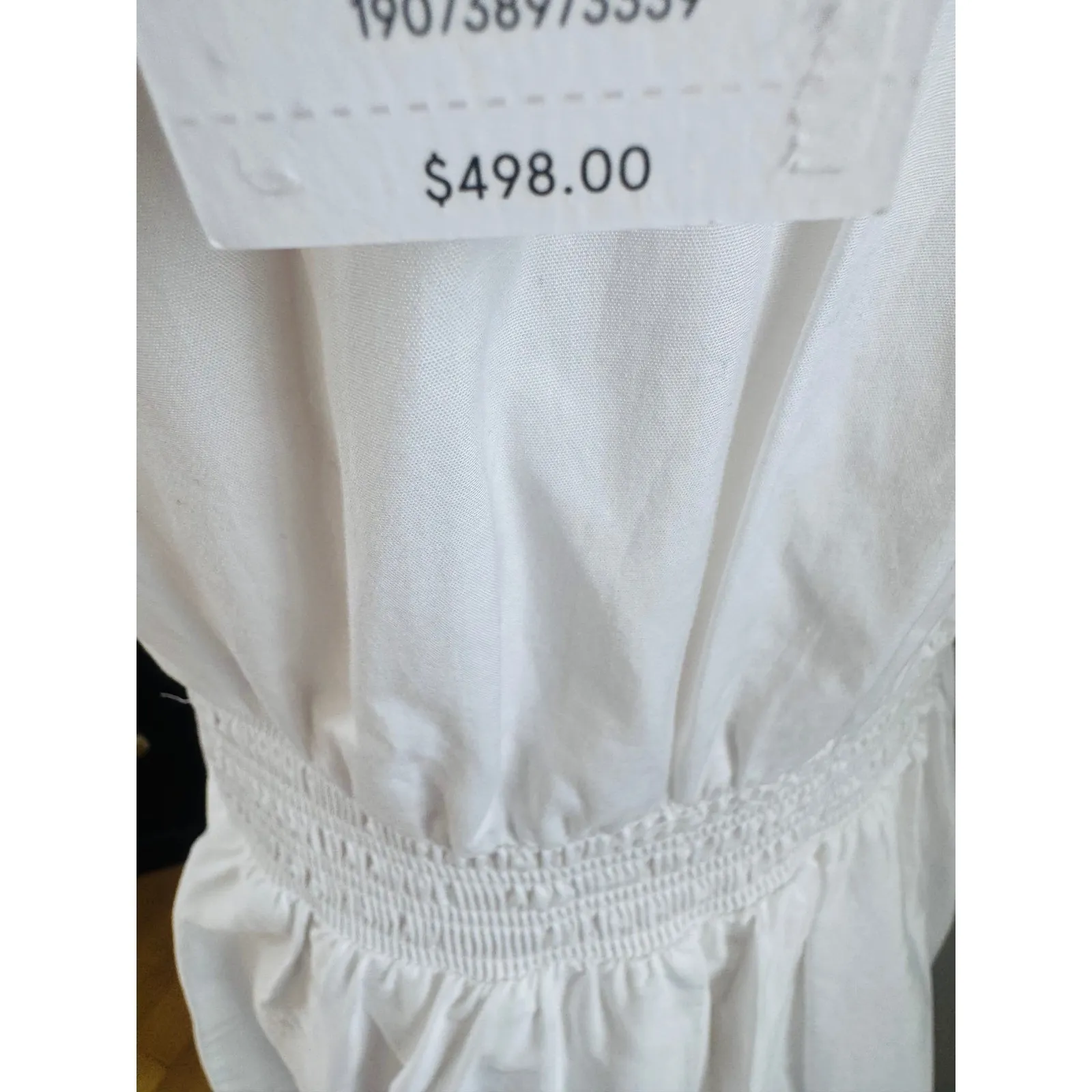 Veronica Beard Kinny Smocked Cotton Blend Mini Dress, White, Size 10, NWT - Image 3