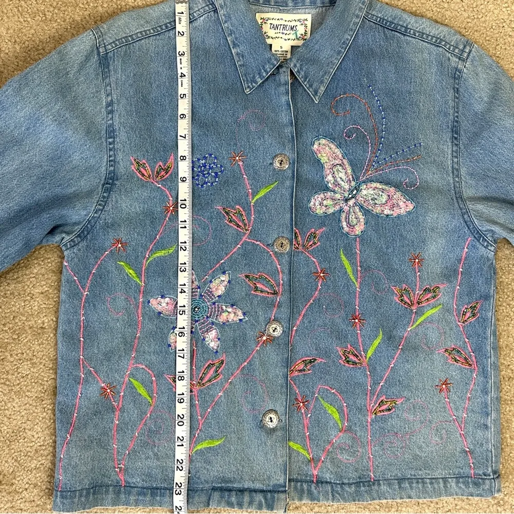 TANTRUMS Denim Jacket with Butterfly Design Size S Blue - Image 8