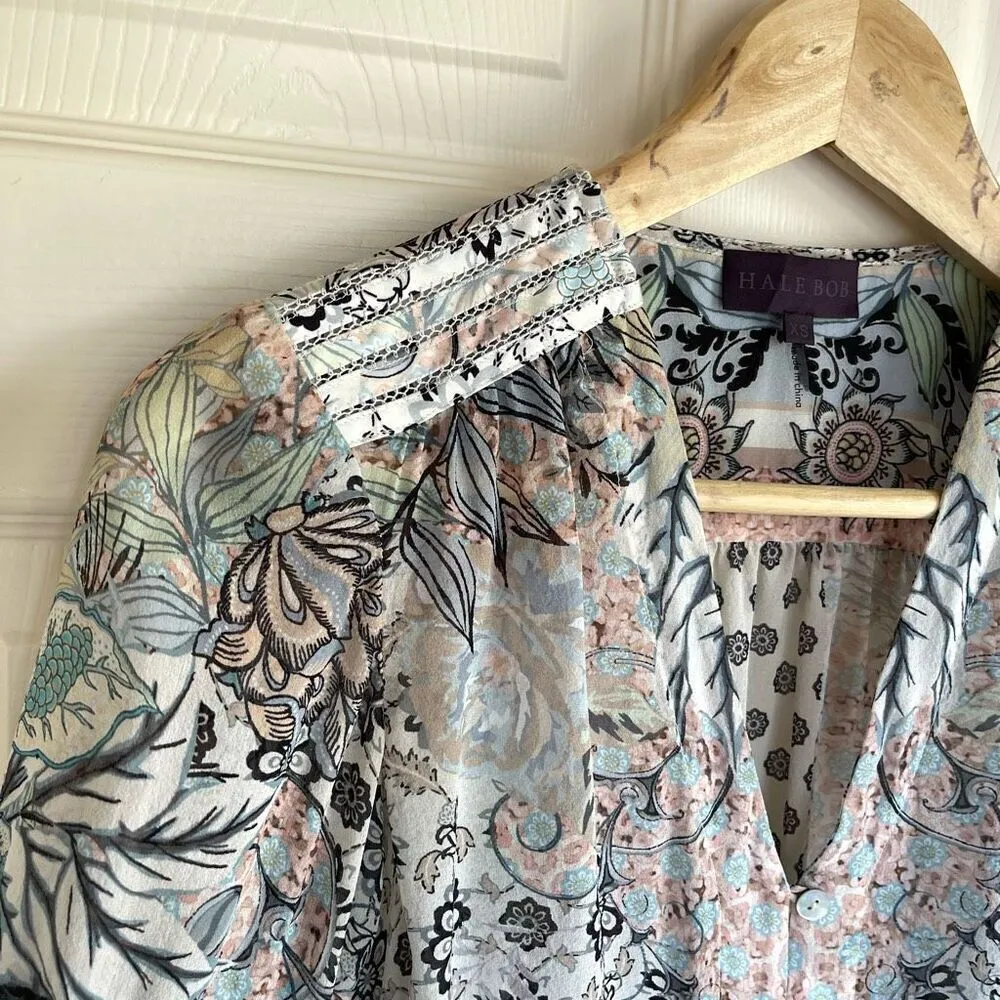 Hale Bob 100% Silk Bell Sleeve Button Blouse - XS - Image 9