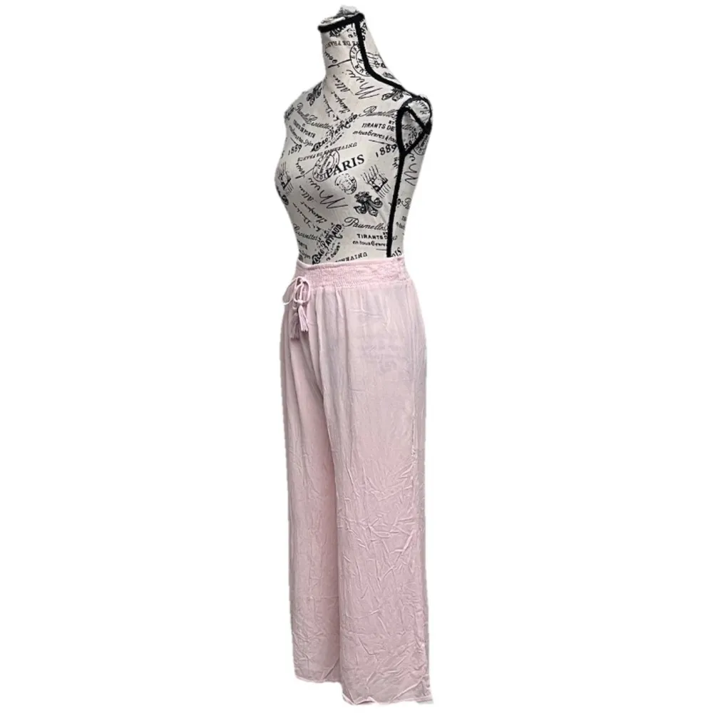 SaltyLemon Pink Gauze Palazzo Wide Leg Pants Women’s L Beach Coastal Boho Hippie - Image 3