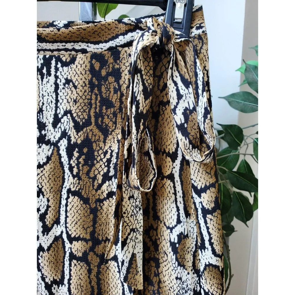 Como Vintage Brown Snakeskin Print Polyester A-Line Drawstring Long Skirt Size S - Image 3