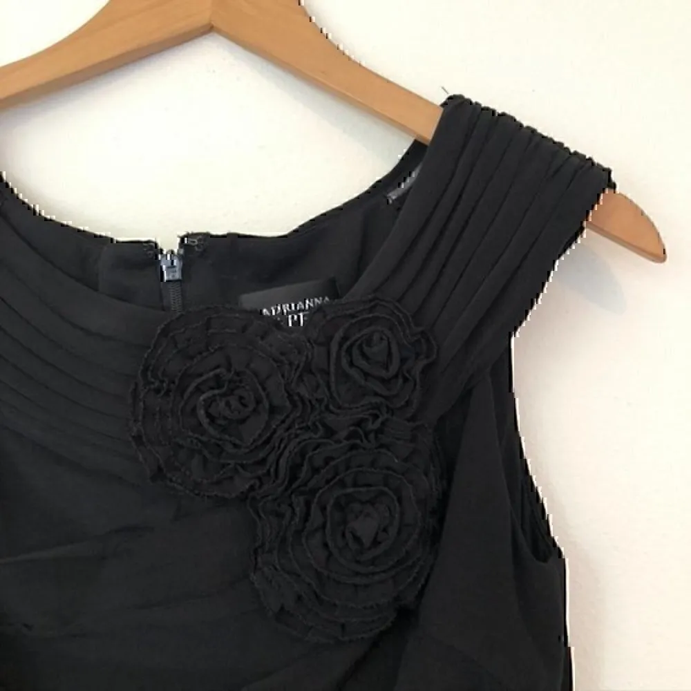 ADRIANNA PAPELL Solid Black 3D Floral Flower Appliqué Knee Length Sheath Dress 6 - Image 6