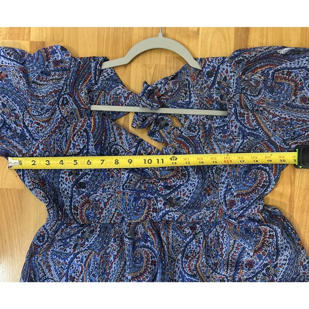Kojooin Puff Sleeve Tie Back Ruffled Dress Navy Paisley Women’s XL NWT Blue - Image 8