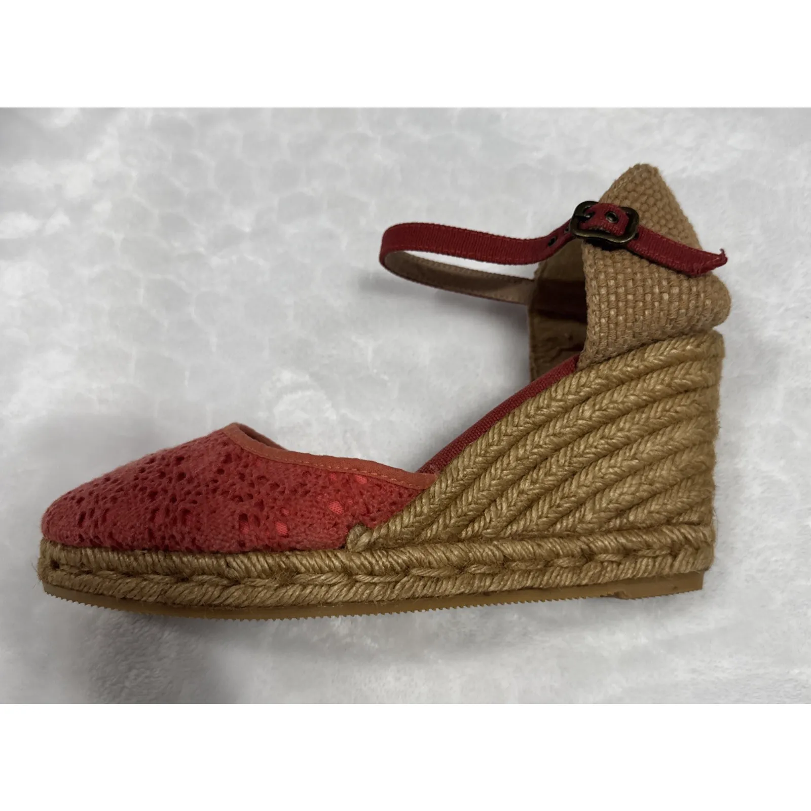 Viscata Barcelona Espadrilles Wedge Size 40 Euro 9 US Ankle Strap Crochet Fabric Pink - Image 7