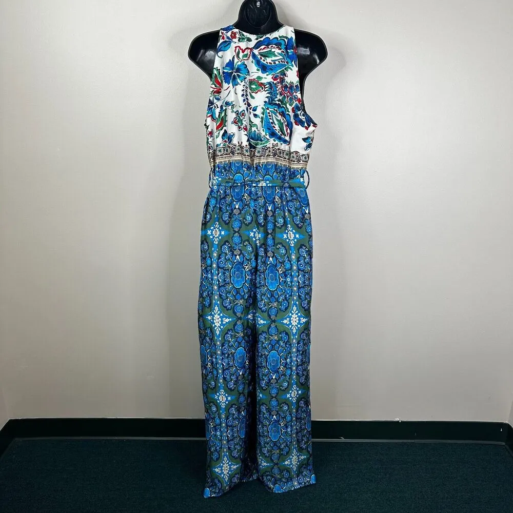 NEW Zara Size L Wide Leg Satin Jumpsuit Paisley Floral Sleeveless Mixed Print - Image 5