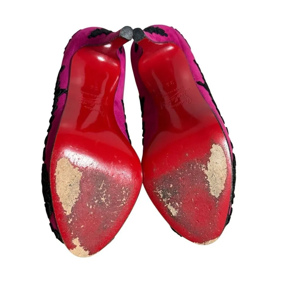 Christian Louboutin Very Brode 120 Suede Heels Sz EU 36 / US 6 Magenta (Fuchsia) - Image 7