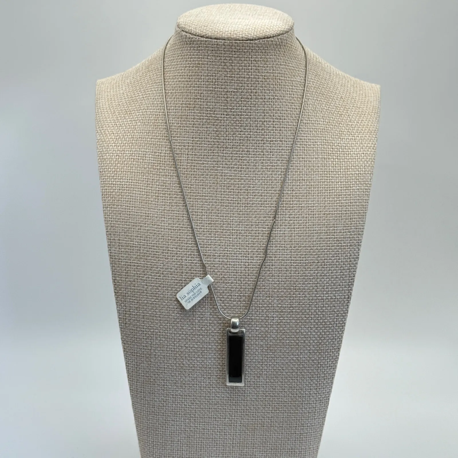 Lia Sophia Silver Tone Snake Chain Rectangle Reversible Pendant Necklace - Image 6