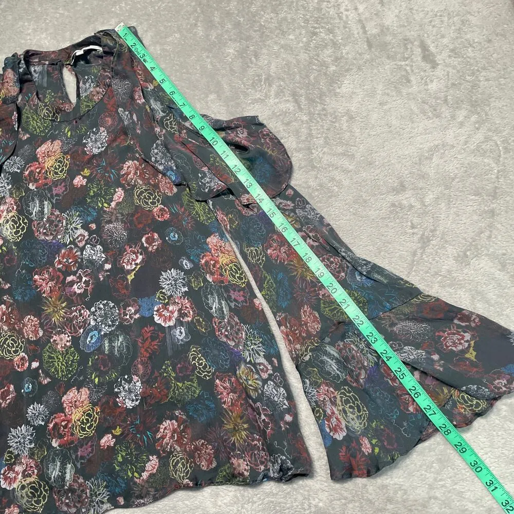 IRO Blouse 36 Small Ciclan Cold Shoulder Antique Dark Floral Silk Bell Sleeve - Image 12