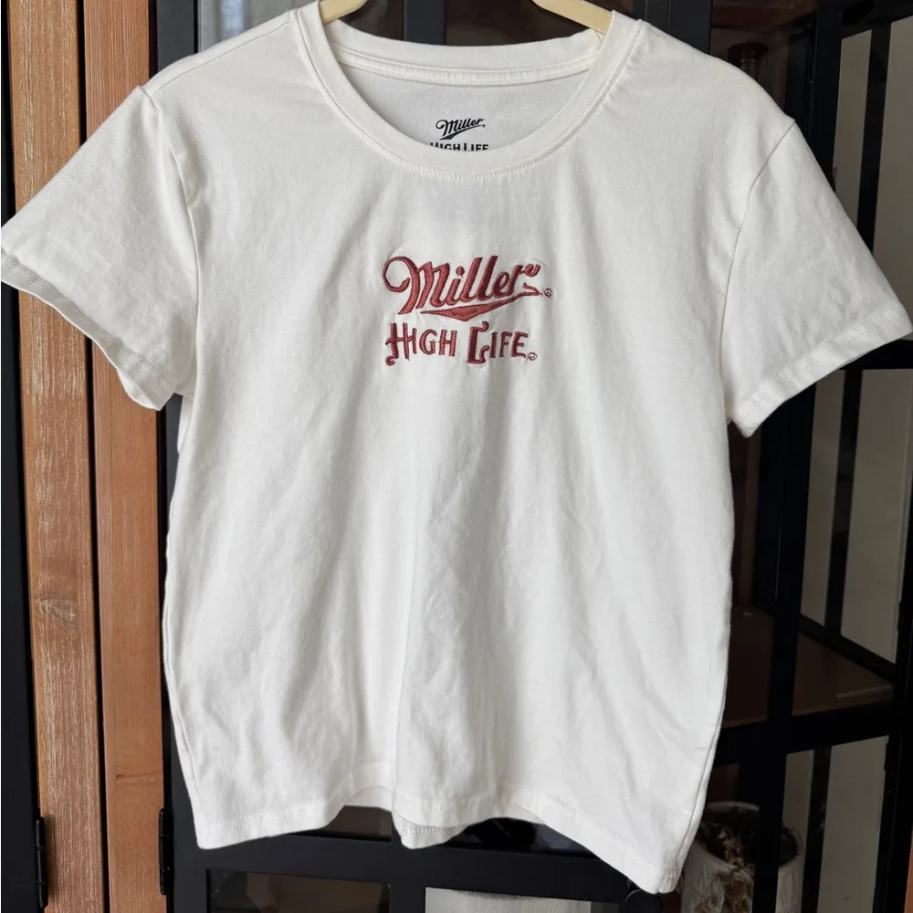 Miller Lite high life Tshirt embroidered tee crewneck beer graphic short sleeve White Size L - Image 5