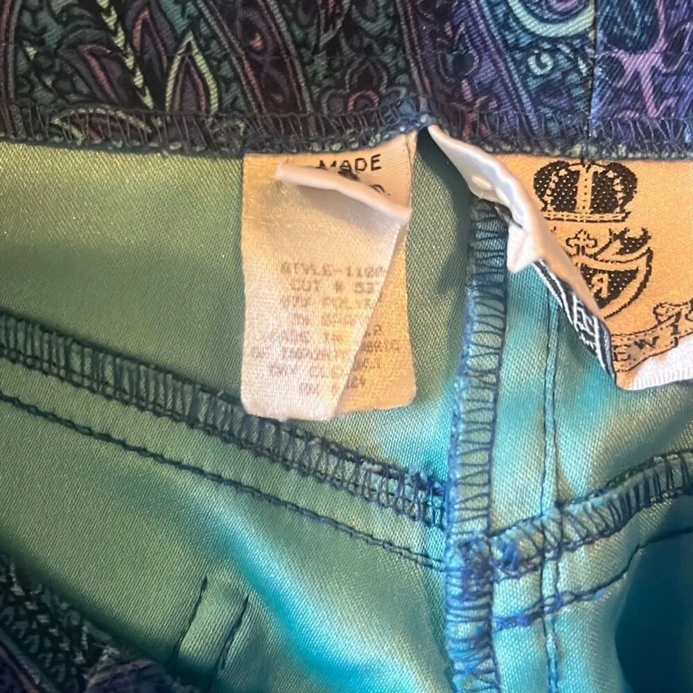 Renfrew Vintage Blue Purple Paisley High Rise Straight Leg Flat Front Pants Sz 6 Blue - Image 8