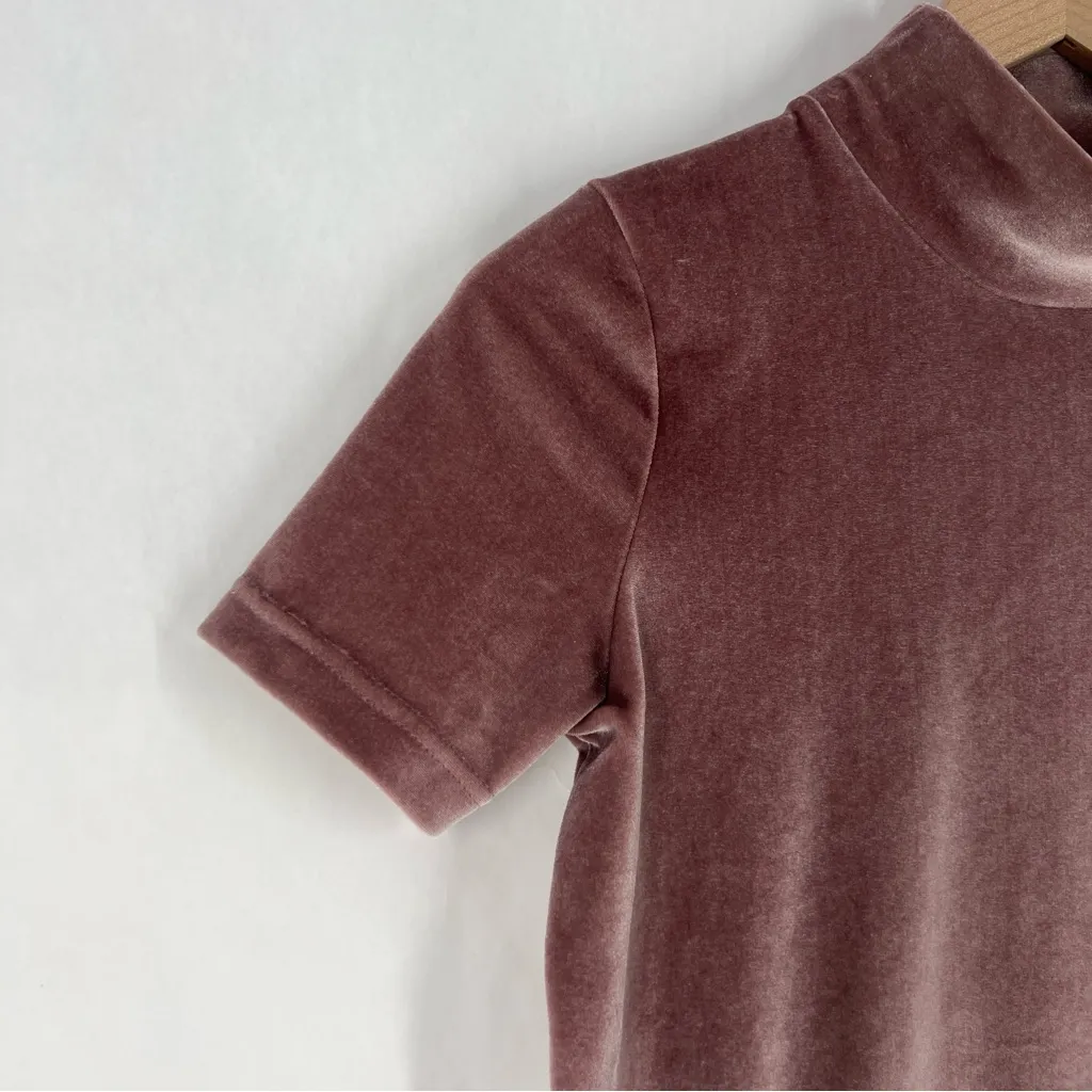 Madewell Velvet Short Sleeve Mock Neck Mini Dress Stretch Frosty Mauve Size XXS‎ - Image 4