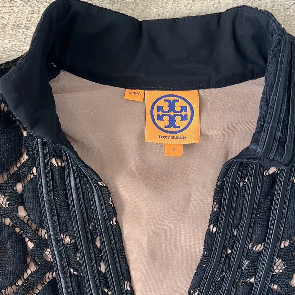 Tory Burch Black & Brown Lace Top Size 2 - Image 3