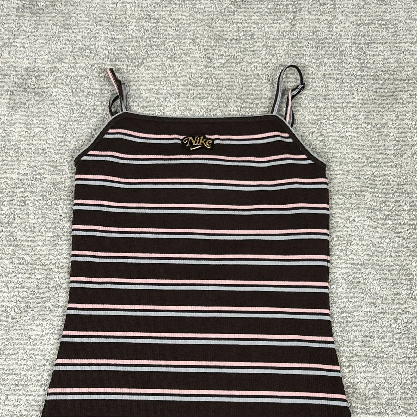 Nike Femme Ribbed Striped Maxi Dress Womens Small Y2K Brown Side Slit - Image 3