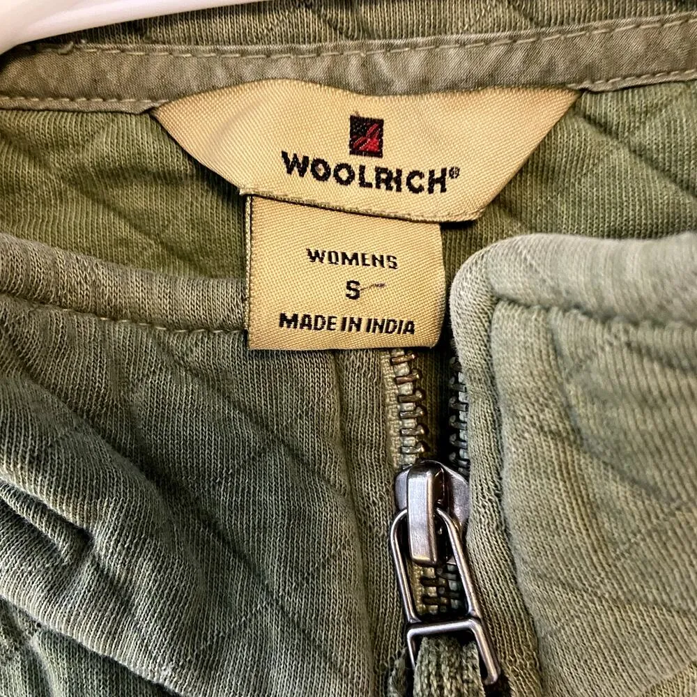 Woolrich Diamond Quilted Vest Cotton Full Zip Mock Neck Sage Green Small - Image 3