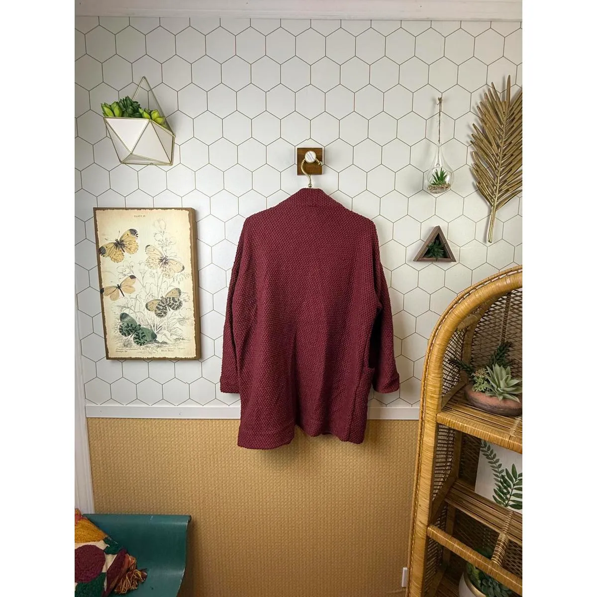 Marine Layer Open Front Birdseye Cardigan in Rhododendron - Size - XS - Image 5