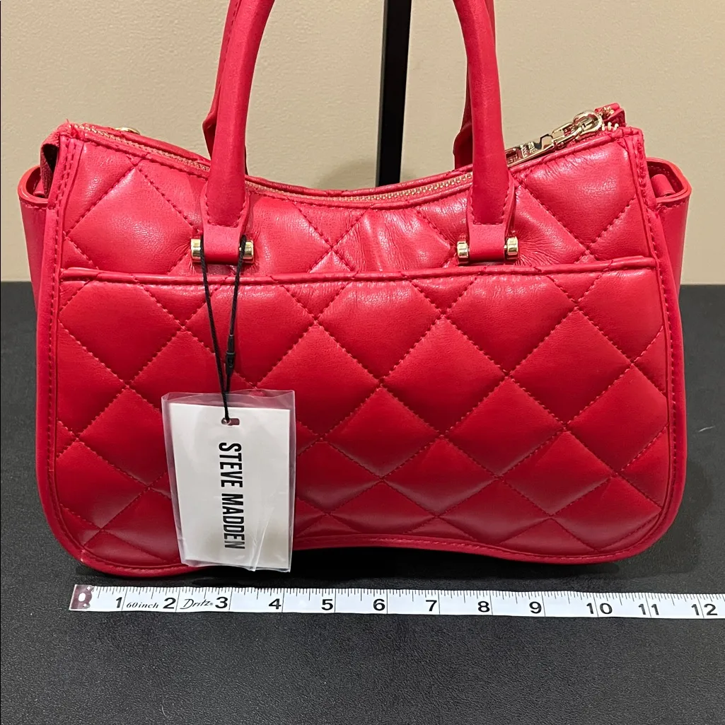 Steve Madden | “Chevy Red” Quilted Satchel w/ Crossbody and Bag Charms - Image 10