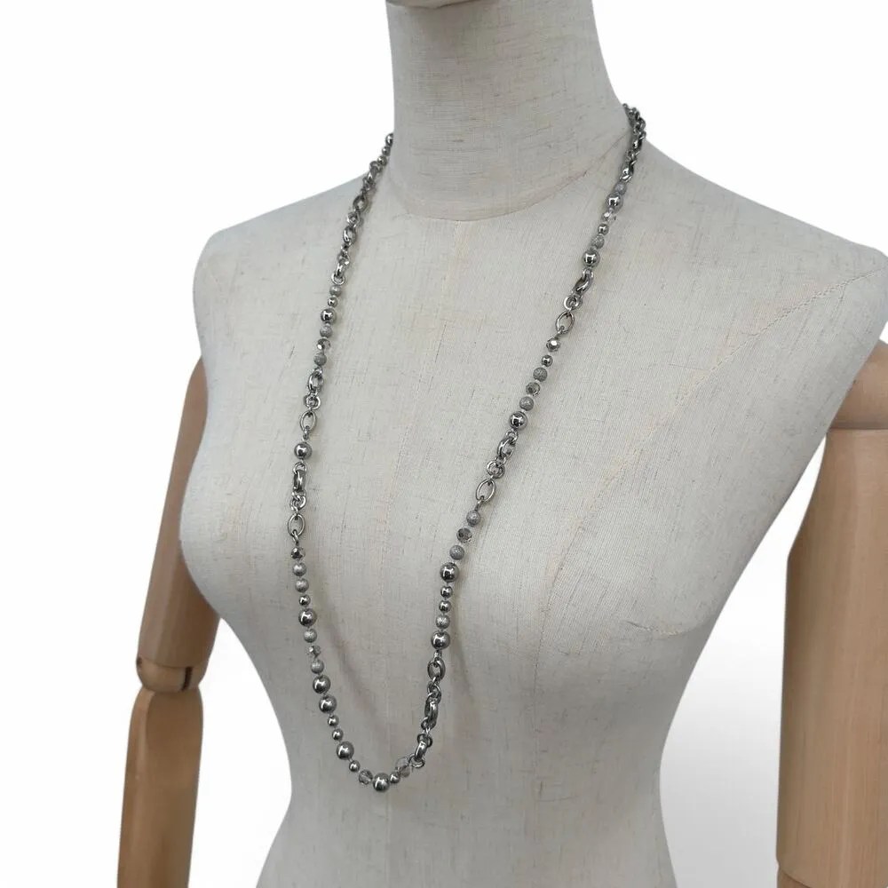 Banana Republic Long Necklace Silver Tone Bead and Chain Layering Piece - Image 4